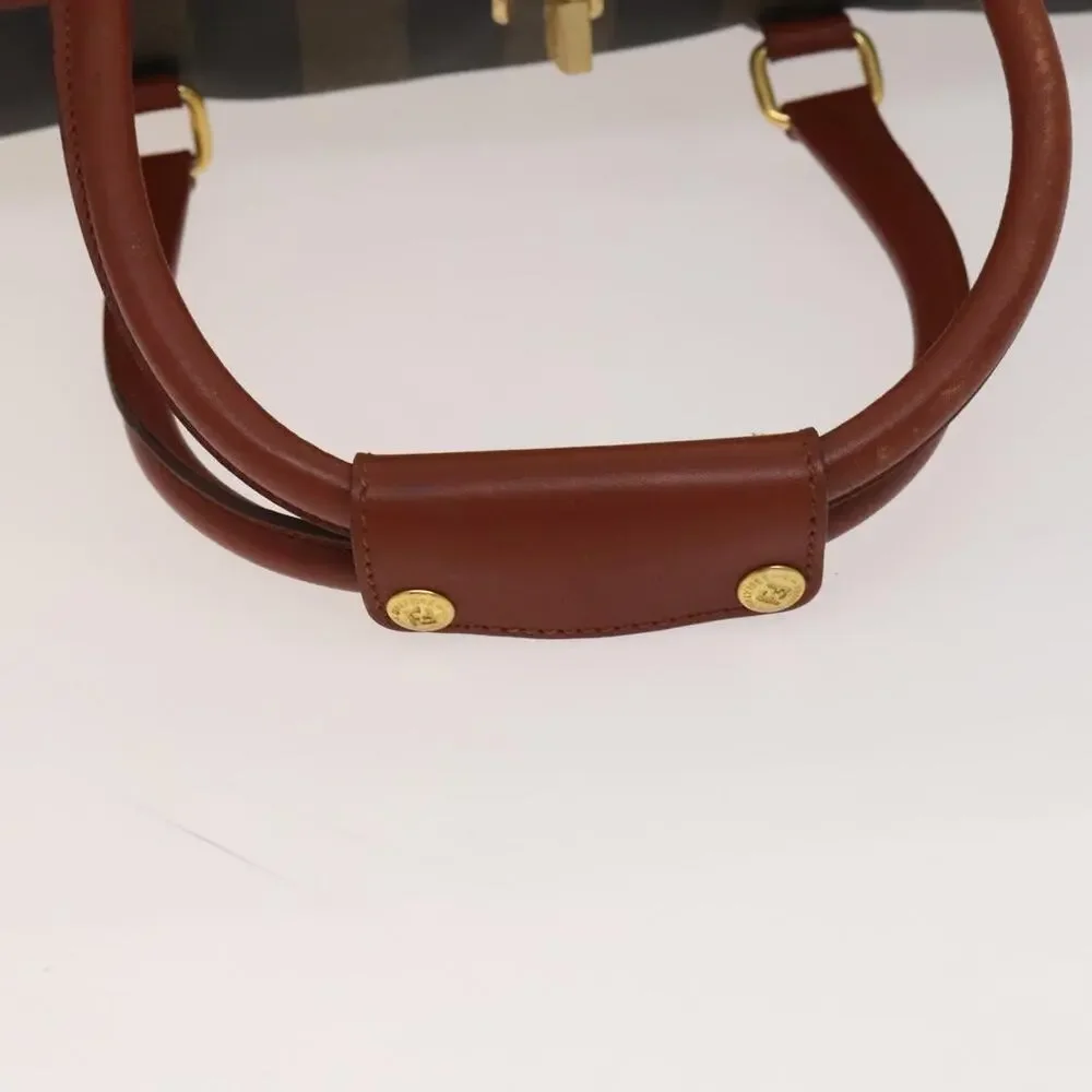 FENDI Pecan Canvas Boston Bag Black Brown Gold